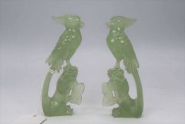 A Pair Of Honan Jade Hardstone Bird Carvings