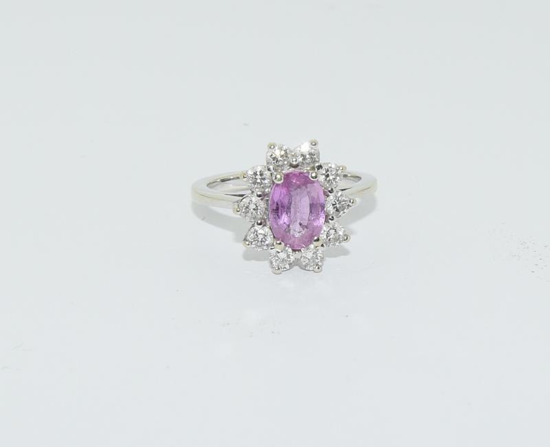 18ct White Gold Pink Sapphire & Diamond Modern Cluster Ring - Image 2 of 7
