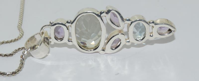 Large Amethyst & Topaz Silver Pendant - Image 3 of 4