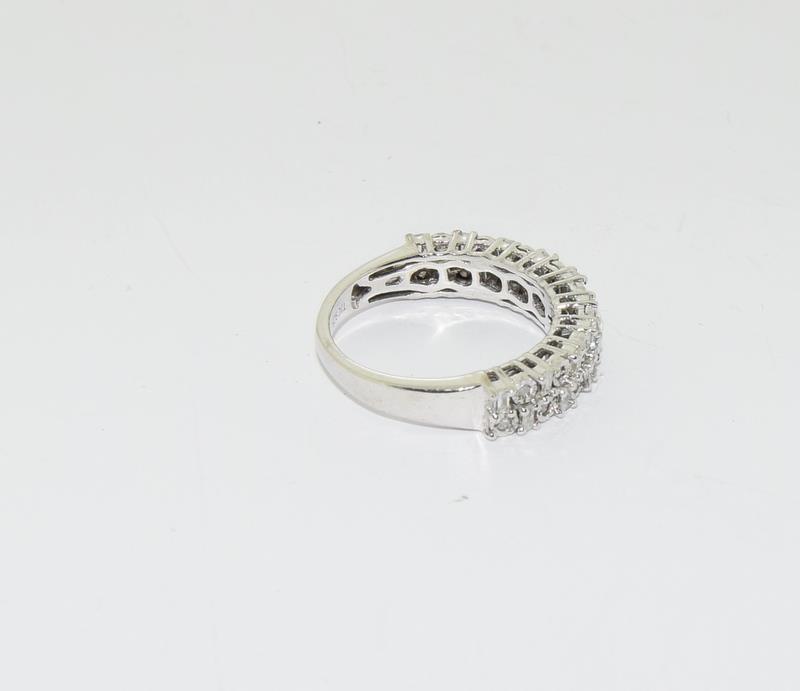 Pretty Silver Double Row Diamond Half Eternity Ring - Image 2 of 5