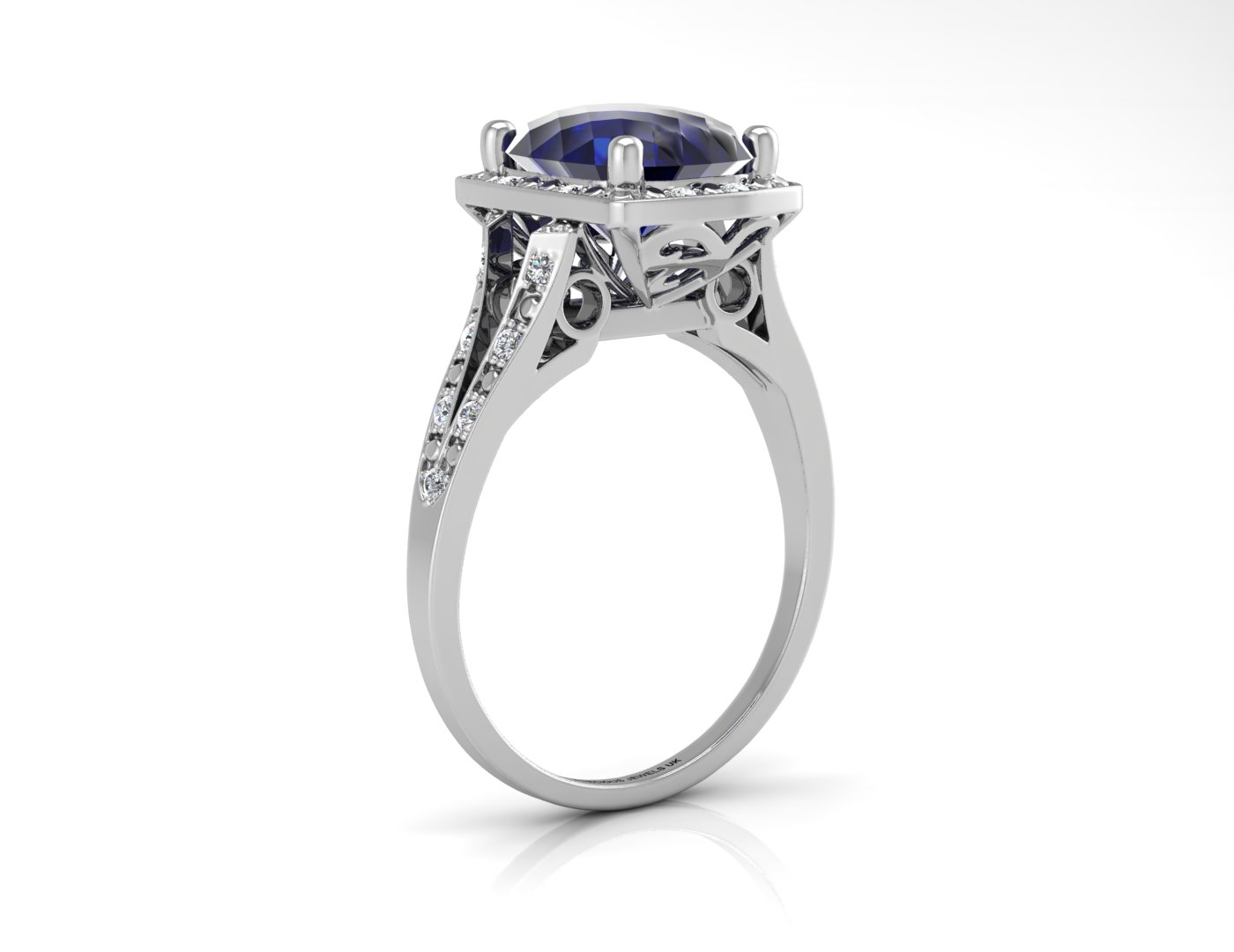 9ct White Gold Cushion Cluster Diamond And Created Ceylon Sapphire Ring - Image 2 of 5