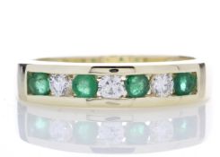 9ct Yellow Gold Channel Set Semi Eternity Diamond And Emerald Ring 0.25 Carats
