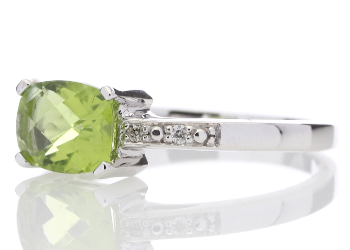 9ct White Gold Peridot Diamond Ring - Image 2 of 5