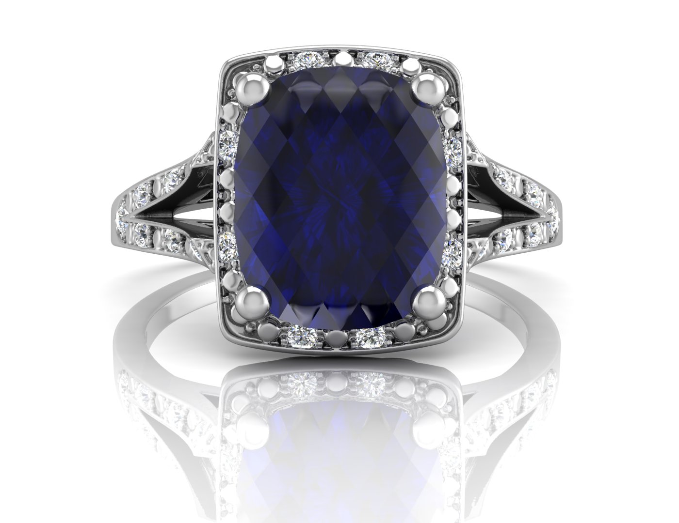 9ct White Gold Cushion Cluster Diamond And Created Ceylon Sapphire Ring - Image 4 of 5