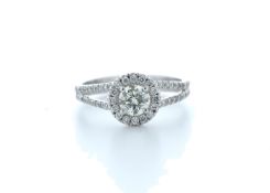 18ct White Gold Single Stone With Halo Setting Ring 0.78 (0.45) Carats