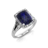 9ct White Gold Cushion Cluster Diamond And Created Ceylon Sapphire Ring