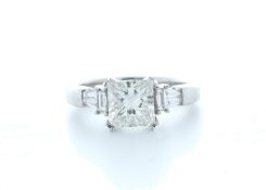 18ct White Gold Princess Cut With Stone Set Shoulders Diamond Ring 1.66 Carats