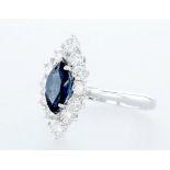 18 kt. White gold - Ring - 1.22 ct Sapphire - Diamonds