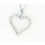 14 kt. White gold -Heart Pendant with Diamonds-0.81CTW