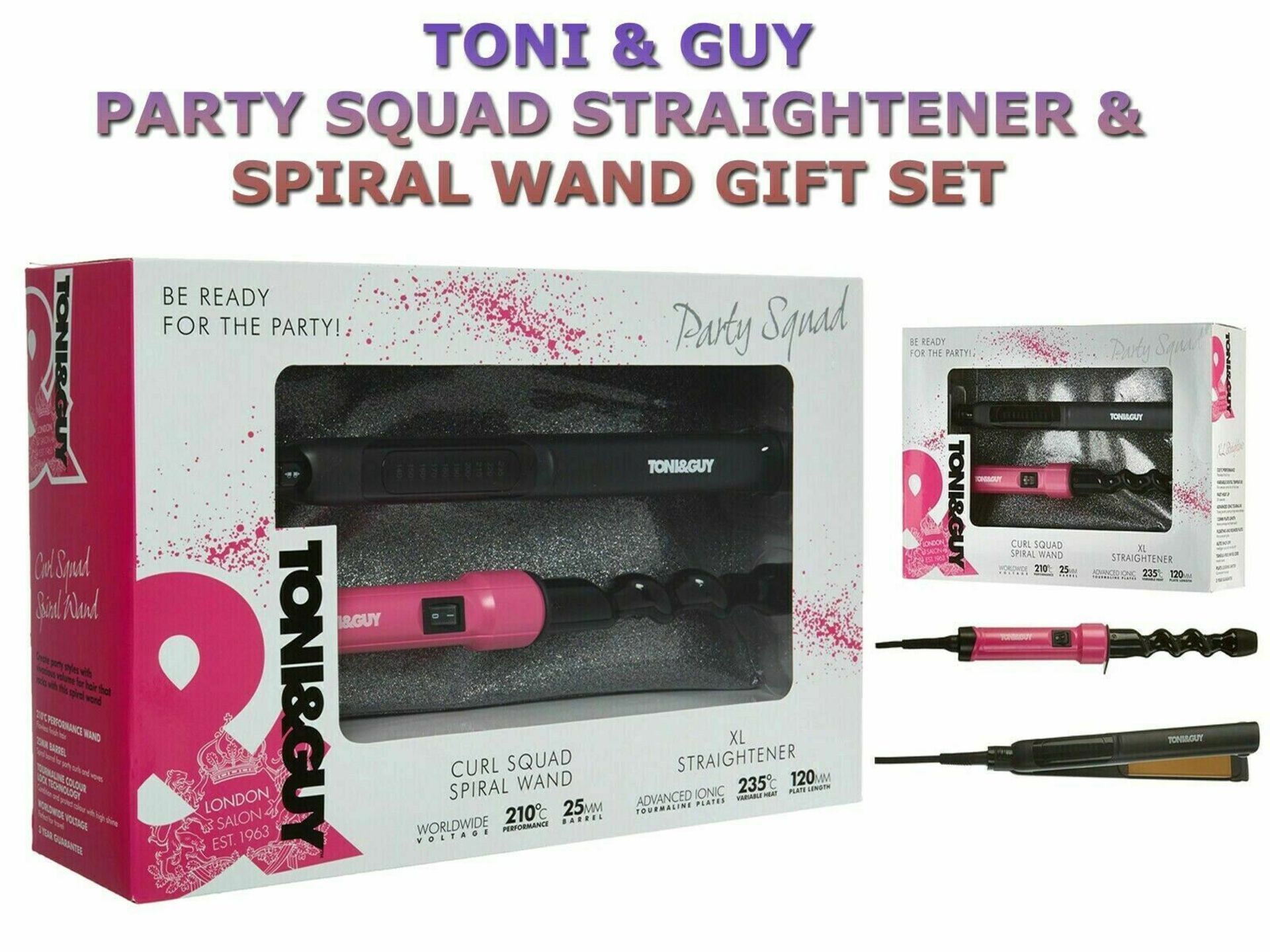 new toni & guy party squad straightener & spiral wand gift set christmas gift rrp£130 - Image 2 of 2