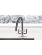 NEW (K187) Prima+ Swan Neck Dual Lever Mixer Tap - Grey - BPR702. Tap Dimensions: Overall Heigh...
