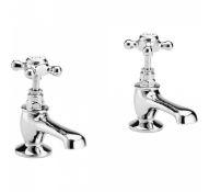 NEW (K118) Bayswater White/Chrome Crosshead Traditional Basin Taps. Luxury crosshead handle wit...