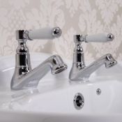 NEW (K142) Windsor TRADITIONAL BATHROOM HOT & COLD TWIN BASIN TAPS. Traditional Chancery style ...