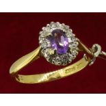 18ct (750) Yellow Gold Oval Amethyst & Diamond Ring