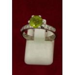 Palladium (950) 7mm Peridot Solitaire ring with 0.18ct Diamond Shoulders