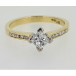 18ct (750) Yellow Gold Princess Cut 0.5ct Diamond Ring with Diamond Shoulders