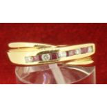 18ct 750 Yellow Gold Ruby and Diamond Channel Set Crossover Eternity Ring