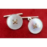 Vintage 9ct (375) Rose Gold Mother of Pearl Button Cufflinks on Chain Fittings