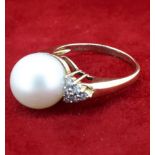14ct (585) Yellow Gold 11mm Pearl and 0.18ct Diamond Dress Ring