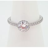 18ct (750) White Gold 0.89ct Halo Solitaire Ring with Diamond Shoulders