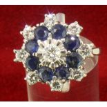 18ct 750 White Gold Sapphire and Diamond Large Cluster Style Ring