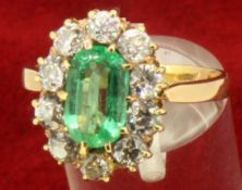 Vintage 14ct Yellow Gold 1.30ct Emerald and Diamond Cluster Ring and Insurance Valuation Certificate