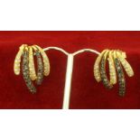 18ct 750 Yellow Gold Art Deco Style White and Black Stone Earrings
