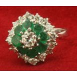 White Metal 1.15ct Diamond and Emerald Cluster Ring