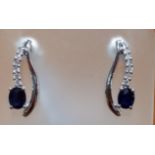 9ct (375) White Gold Sapphire & Diamond Stud Drop Earrings