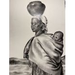 Original painting Sotho Woman And Child by M J Van Der Westhuizen 1991.