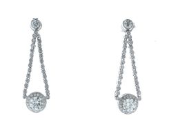 18ct White Gold Diamond Halo Drop Earrings 2.20 Carats