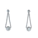 18ct White Gold Diamond Halo Drop Earrings 2.20 Carats