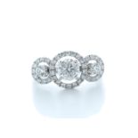 18ct White Gold Three Stone Halo Set Diamond Ring 1.91 Carats