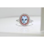 Aquamarine, Pink Sapphire & Diamond Ring