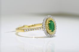 Emerald, Yellow & White Diamond Ring