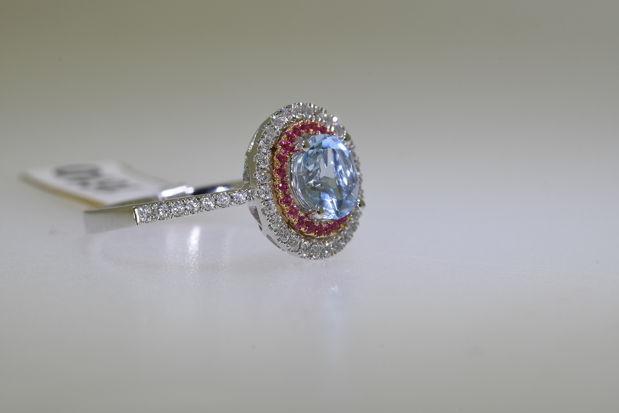 Aquamarine, Pink Sapphire & Diamond Ring - Image 2 of 2