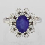 18K White Gold Tanzanite Cluster Ring Total 1.45 ct