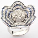 18K White Gold Ring- 4,75 ct Natural Sapphire, 2,70 ct Diamond