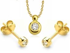 14K Yellow Gold - Diamond Earring and Pendant set Total 0,30 ct