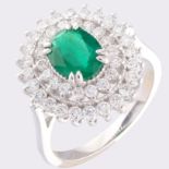14K White Gold Cluster Ring 1.1 ct Natural Emerald - 1.00 ct Diamond