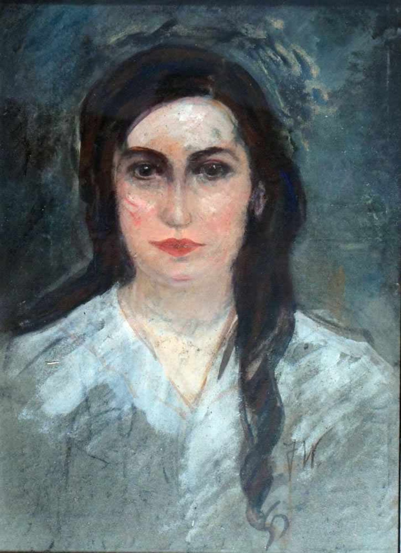 Julie Wolfthorn, Portraitskizze einer jungen Frau, Mischt., 42 x 30, monogr.