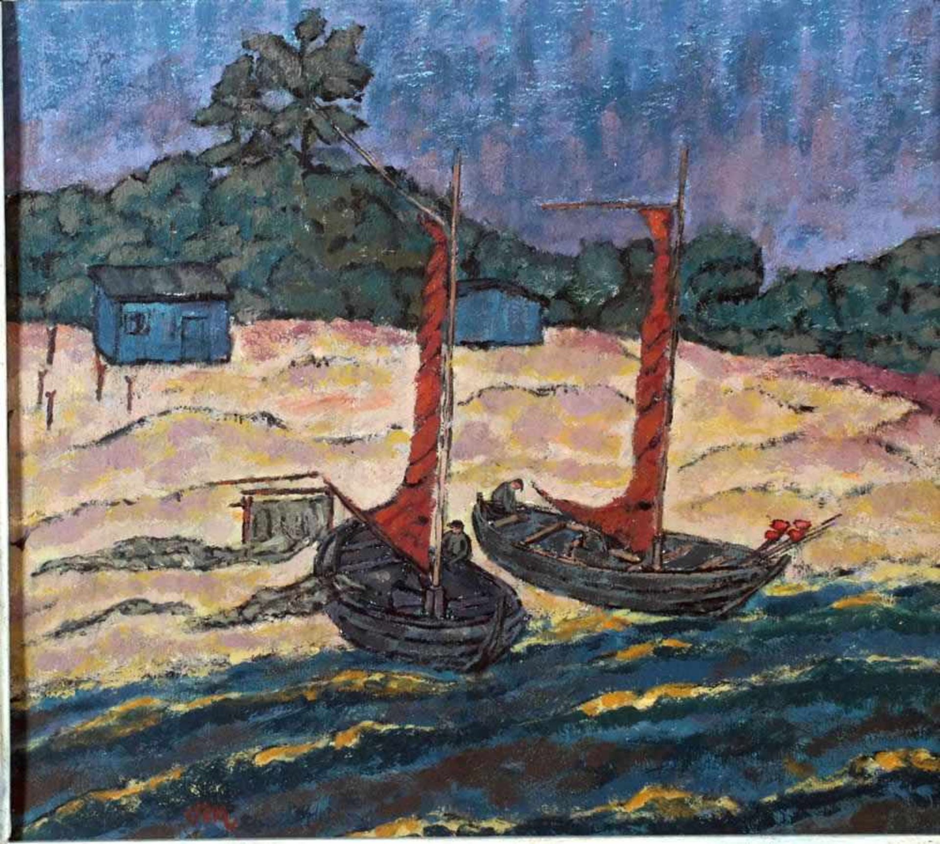 Manigk, Otto, Boote am Strand, monog. 32 x 36 Öl