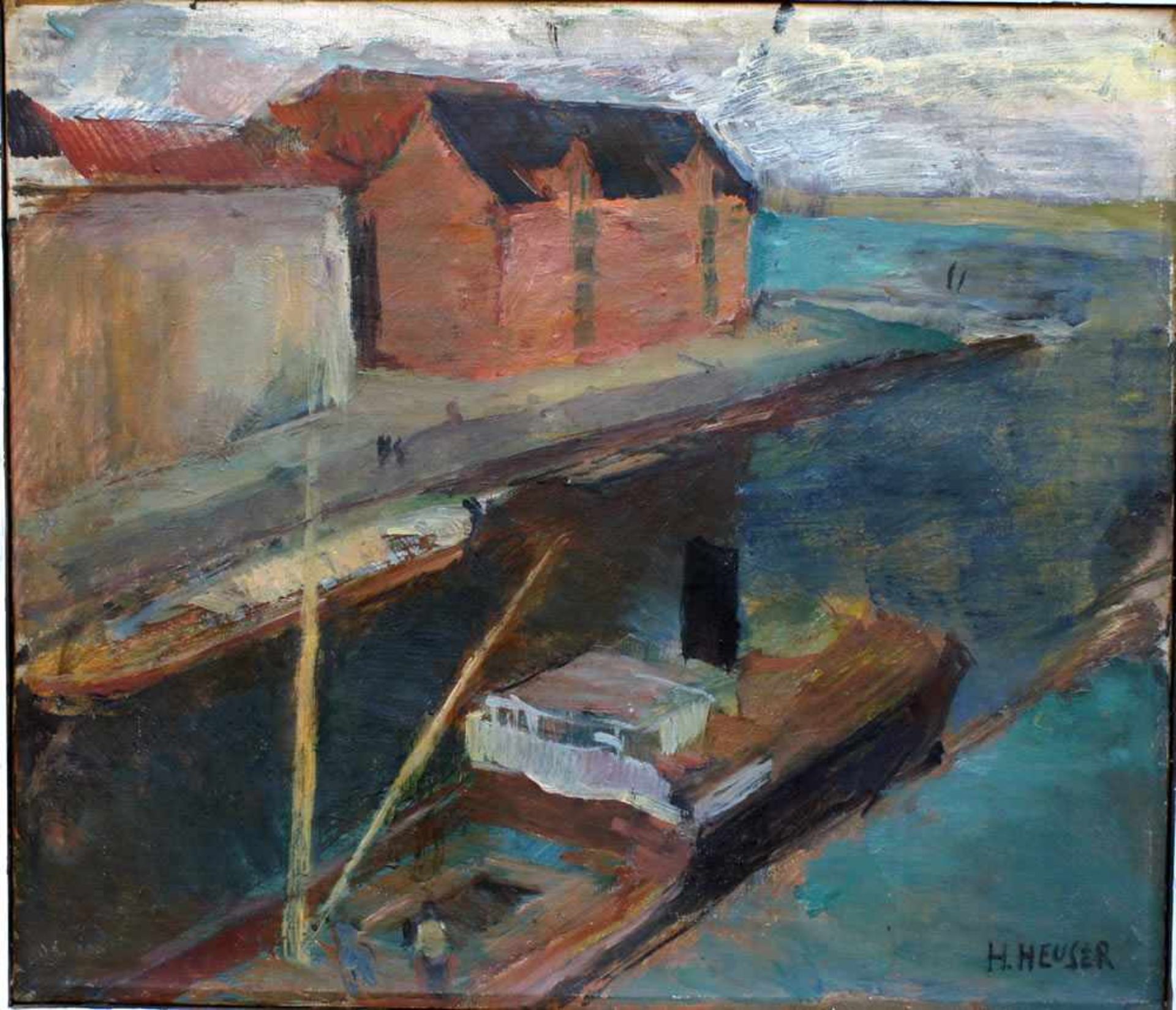 Heuser, Heinrich Hafen, signiert, 40 x 45 Öl