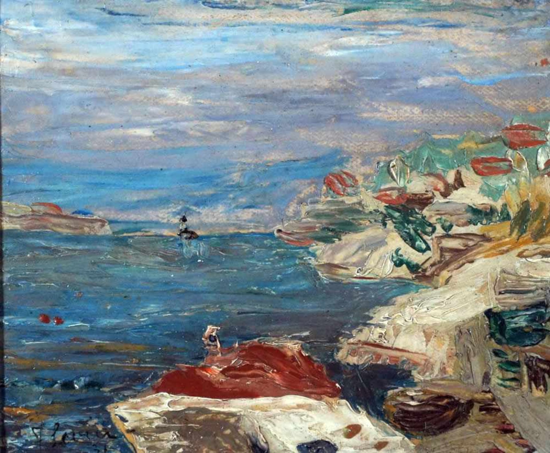 Levin, Julo, am Meer, signiert 22 x 26 Öl