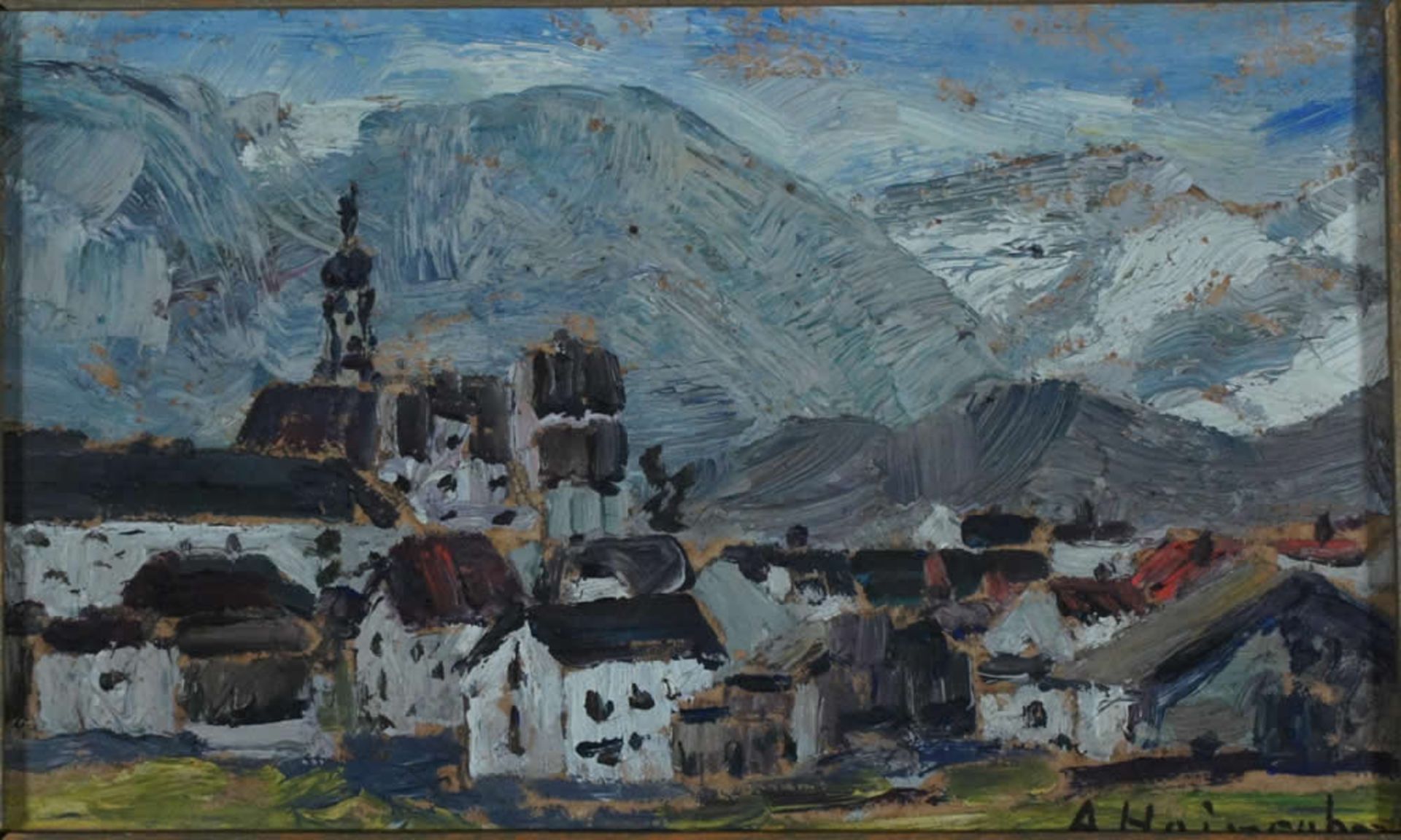 Heinsohn, Alfred In den Alpen, signiert 12 x 20 Öl