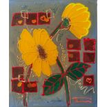 Tannous, Jean (geboren 1946), Zwei Gelbe Blumen, Epoxidharzbeschichtete Mixed-Media