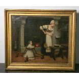 Galland, Pierre-Victor (1822 - 1892), In der Küche, Öl/Lw., Darstellung einer Frau m.<b