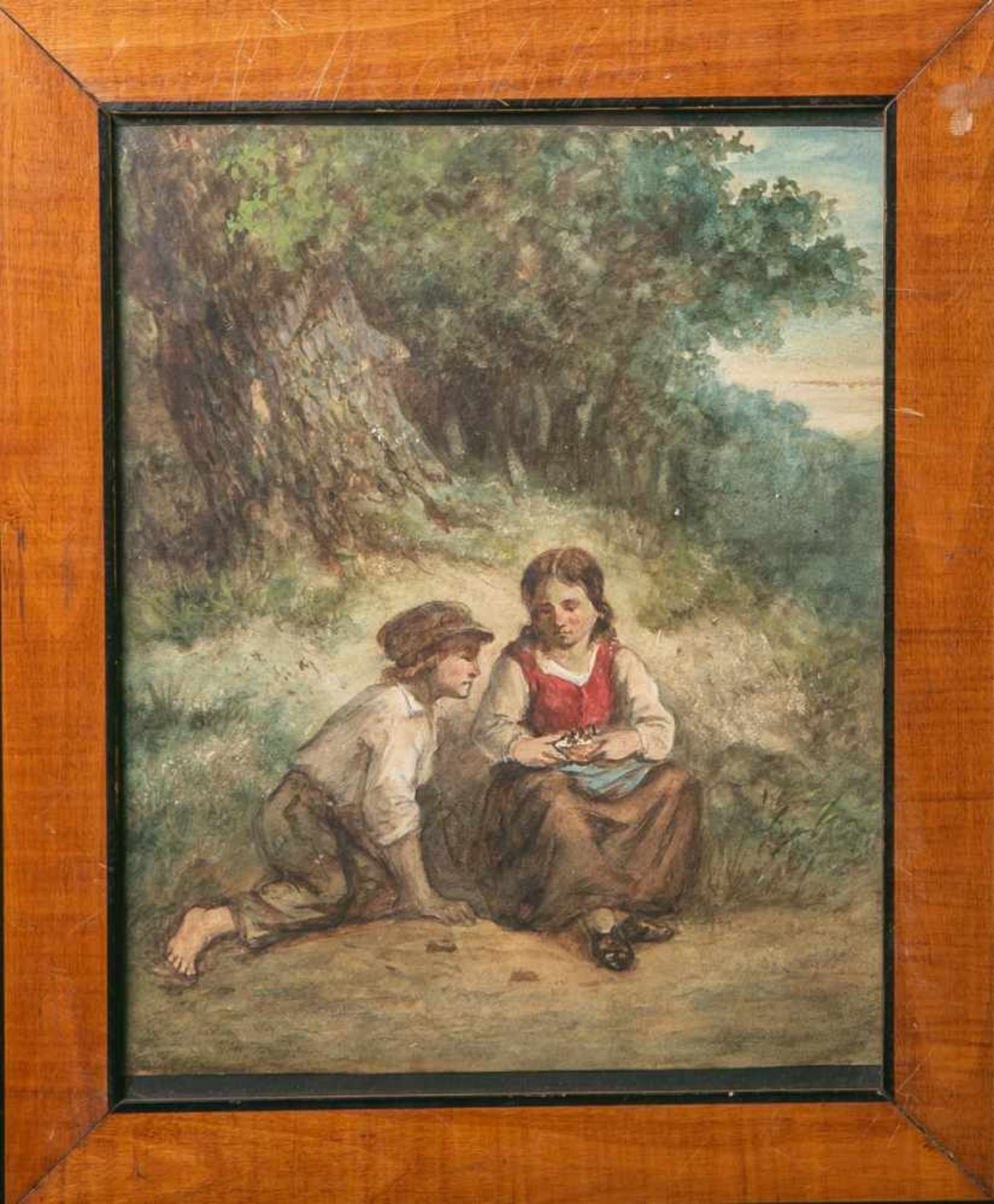 Damschreuder, Jan Jacobus Matthijs (1825-1905), Zwei Kinder am Wegrand, Rast beim