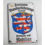 Altes Emailschild "Hessische Brandversicherungsanstalt-Gebäude und Mobiliar" (Hersteller<