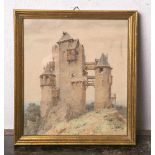 Unbekannter Künstler (wohl 19. Jahrhundert), Ansicht einer mittelalterlichen Burganlage,<
